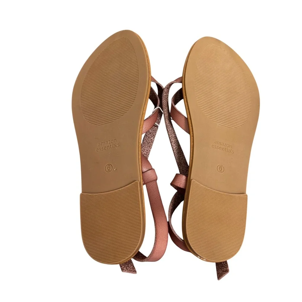 Amazon Essentials Womens Strappy Gladiator Sandals Pink Mauve Size 6 Flat Buckle